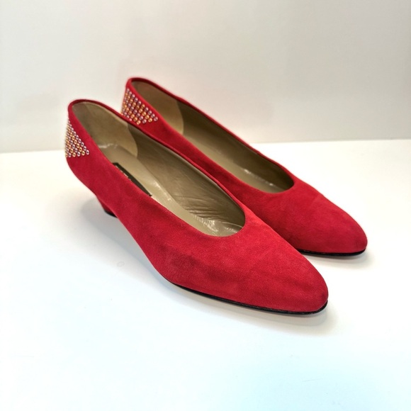 Sesto Meucci Red Suede Studded Heel Pumps – Size 8.5M – Made in Italy - Picture 4 of 10